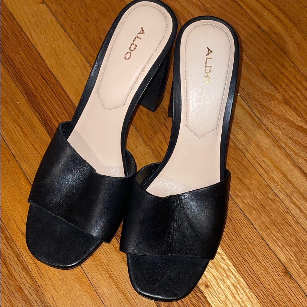 Aldo Black Leather Mules